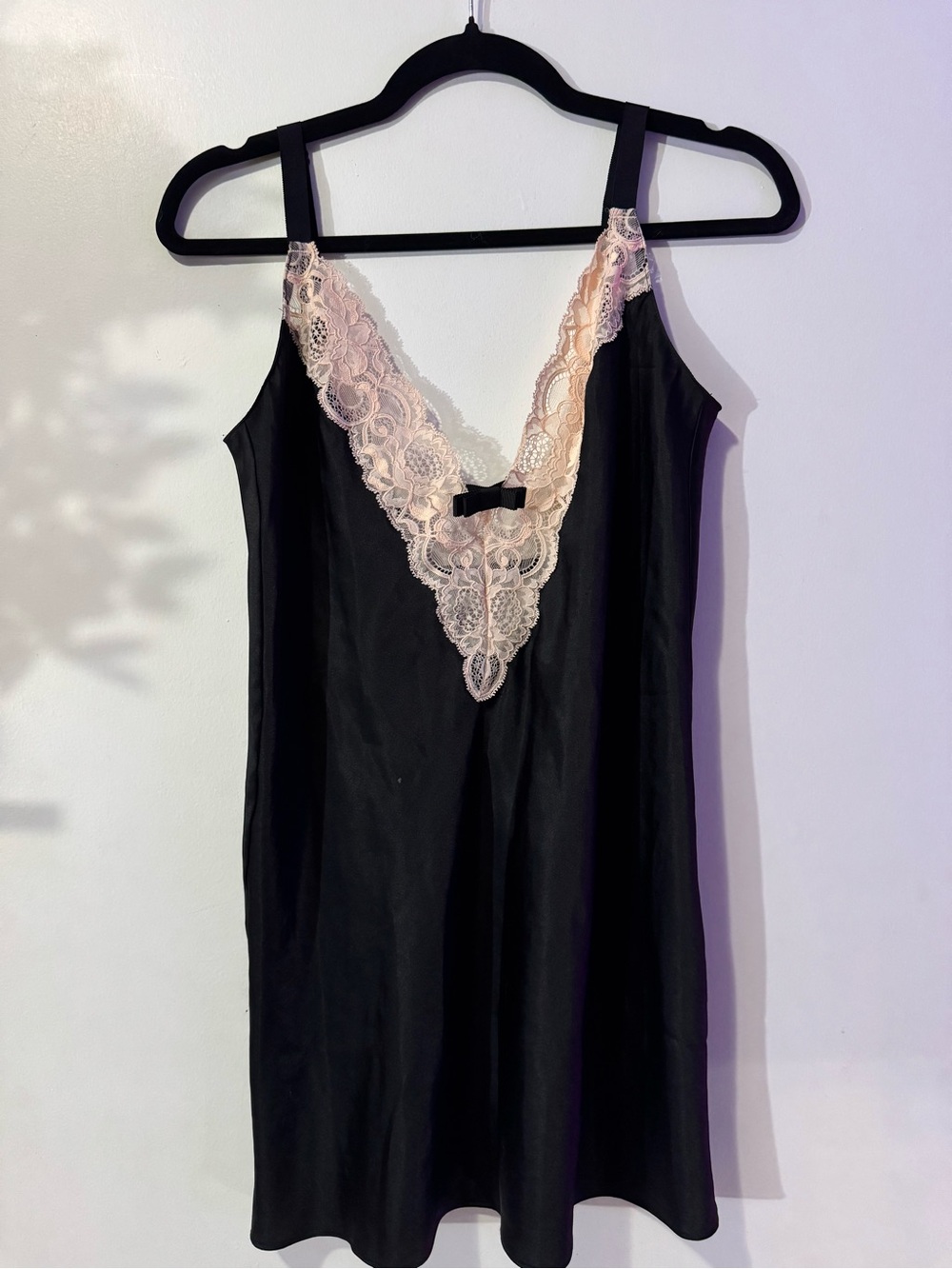 Victoria’s Secret Black Slip Nightdress with Pink Lace Trim